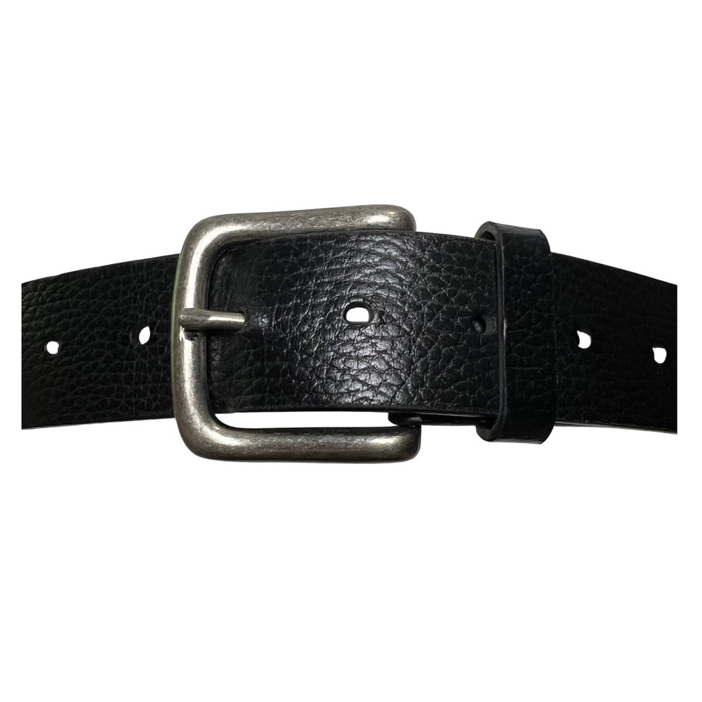 Mens Black Bonded Leather Belt Silver Buckle Size Large Textured‎ Pebbled 1.5in